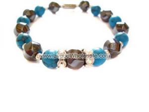 Turquoise Beads and Hematite Twist Beads and Rhinestone Beads Bracelet